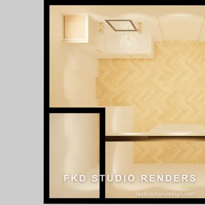 2020 Flex bath floor plan showing the symmetrical double-vanity layout with linen towers and a herringbone wood floor.