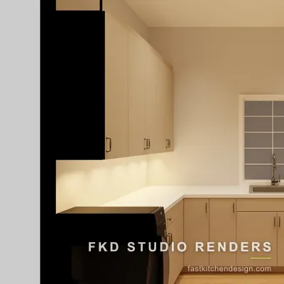 Cream 2020 Flex laundry room seen from the sink wall, with an L-shaped quartz counter, undermount sink, and grid-pane window.