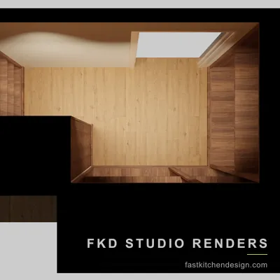 2020 Flex closet floor plan showing the L-shaped walk-in layout with perimeter walnut cabinetry and oak plank flooring.